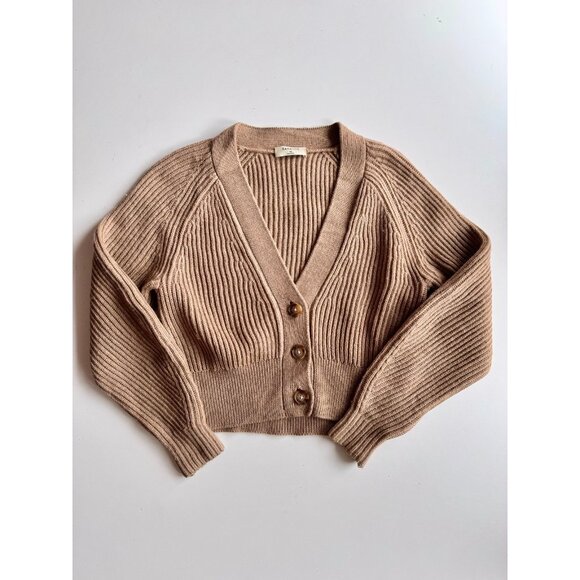 Aritzia BABATON Canberra Tan 100% Wool Knit Cropped Cardigan Sweater, Size XS - Picture 5 of 13